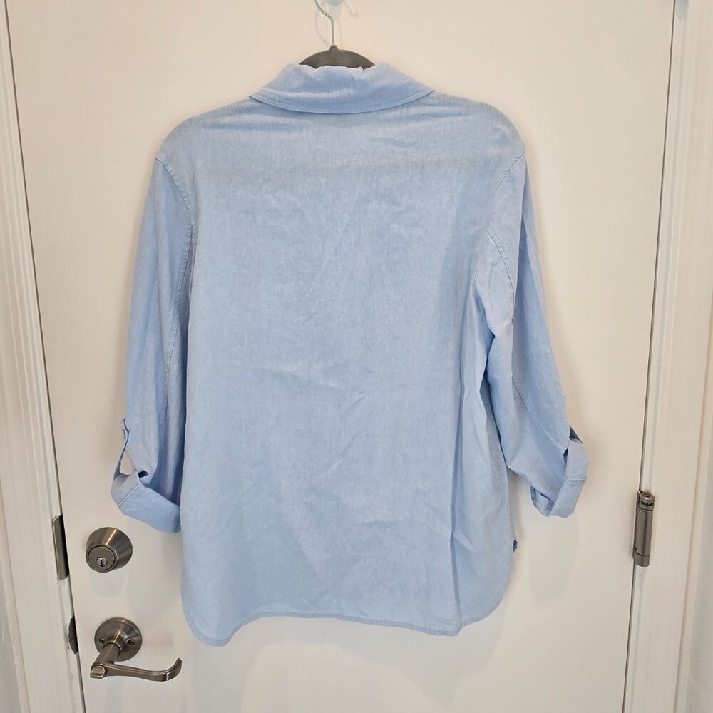 Jones NY Women's Light Blue Button-Up Shirt XS  3/4 Sleeve Cotton Blend Casual - Picture 7 of 13